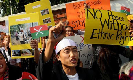 Internationale Proteste: Exil-Kachin protestieren vor der burmesischen Botschaft in Thailand