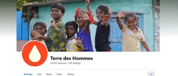 Das Bild zeigt die Facebook Startseite von Terre des Hommes