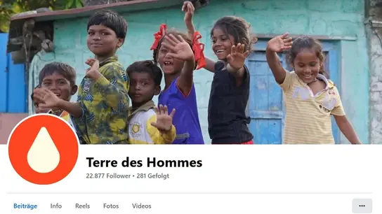 Das Bild zeigt die Facebook Startseite von Terre des Hommes