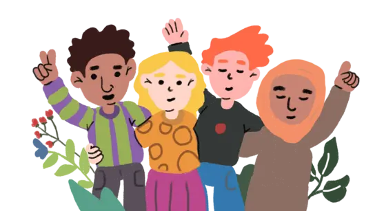 Eine Illustration verschiedener Menschen, die die Arme heben