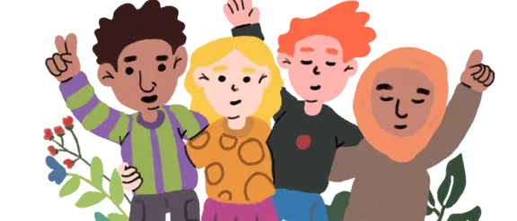 Eine Illustration verschiedener Menschen, die die Arme heben