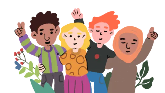 Eine Illustration verschiedener Menschen, die die Arme heben