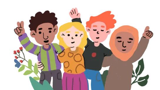 Eine Illustration verschiedener Menschen, die die Arme heben