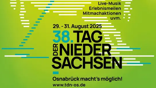 Flyer mit Text: 38. Tag der Niedersachsen - Osnabrück machts möglich! Livemusik, Erlebnismeilen, Mitmachaktionen und vieles mehr.